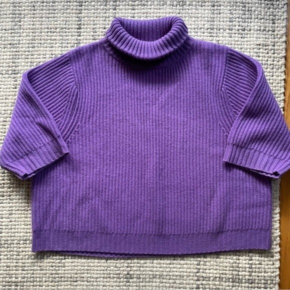 Oats Cashmere Purple Knit Turtleneck Short Sleeve Sweater Medium - Picture 2 of 5